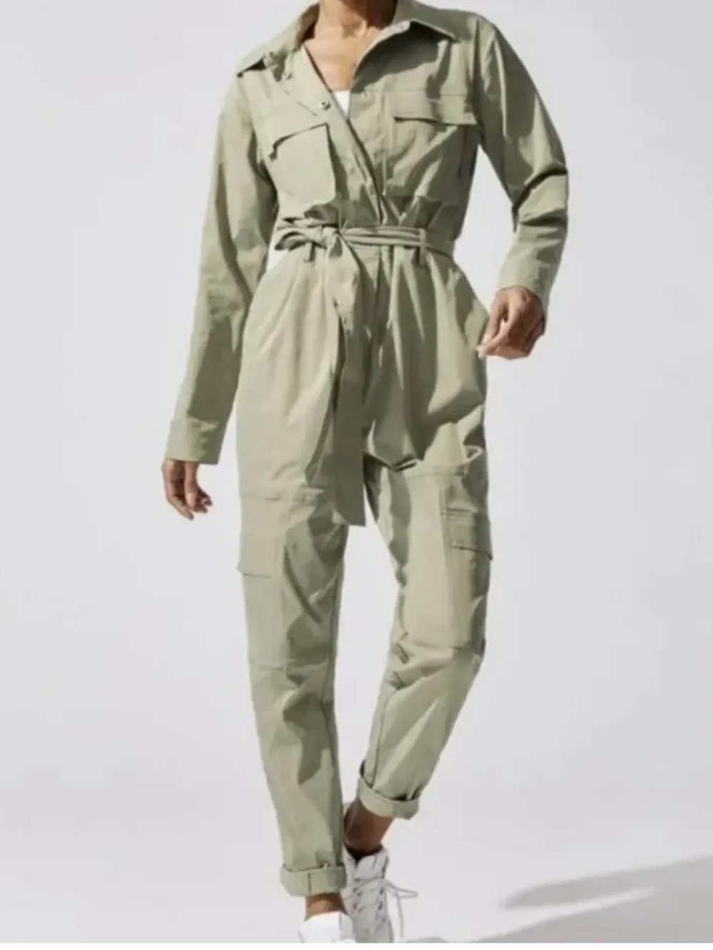 CARBON 38 Sage Green Cargo Utility Jumpsuit Snap Front W/Belt Size S